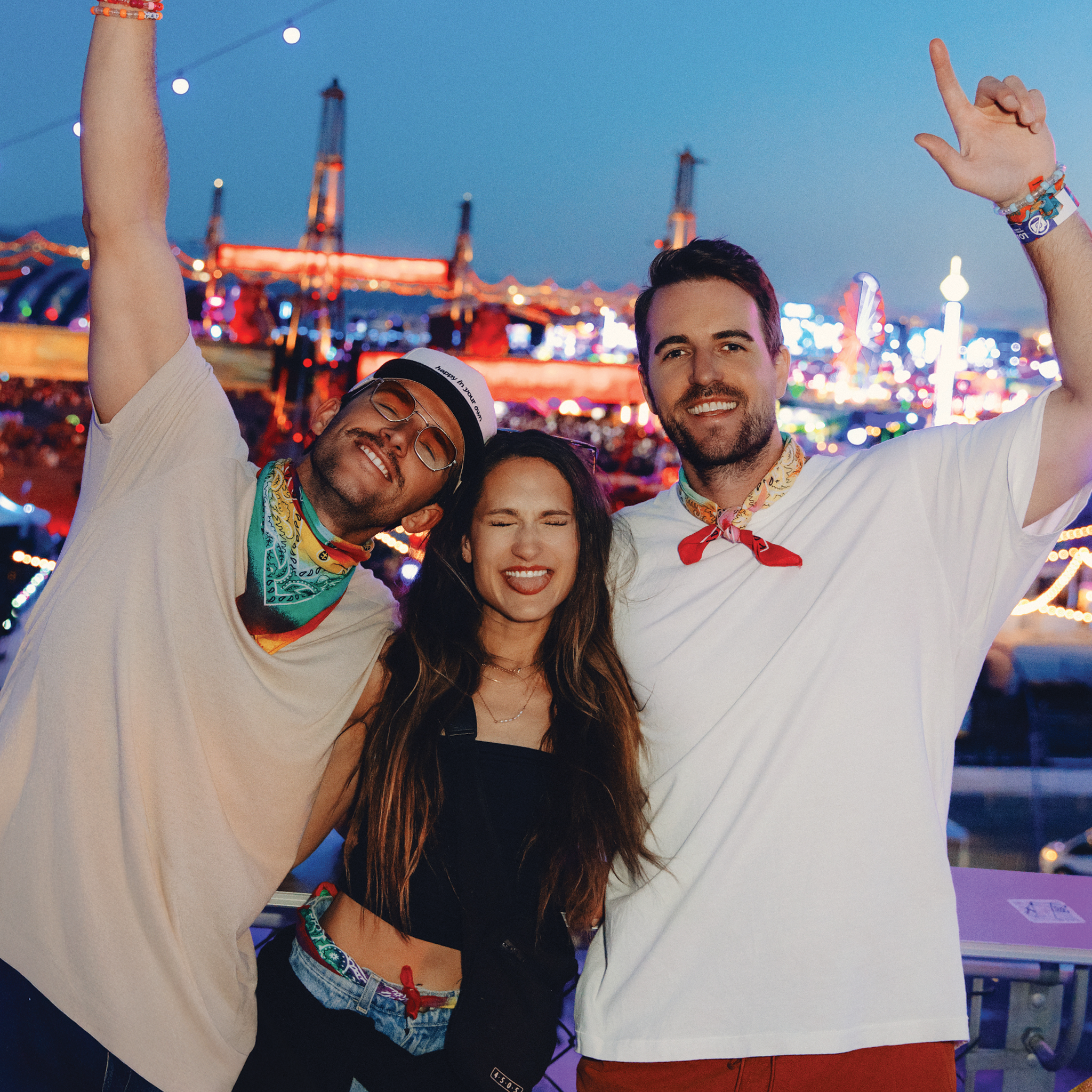 hiyo's three co-founders attend insomniac's electric daisy carnival las vegas. george youmans, cygne cooper, and evan quinn (left to right).