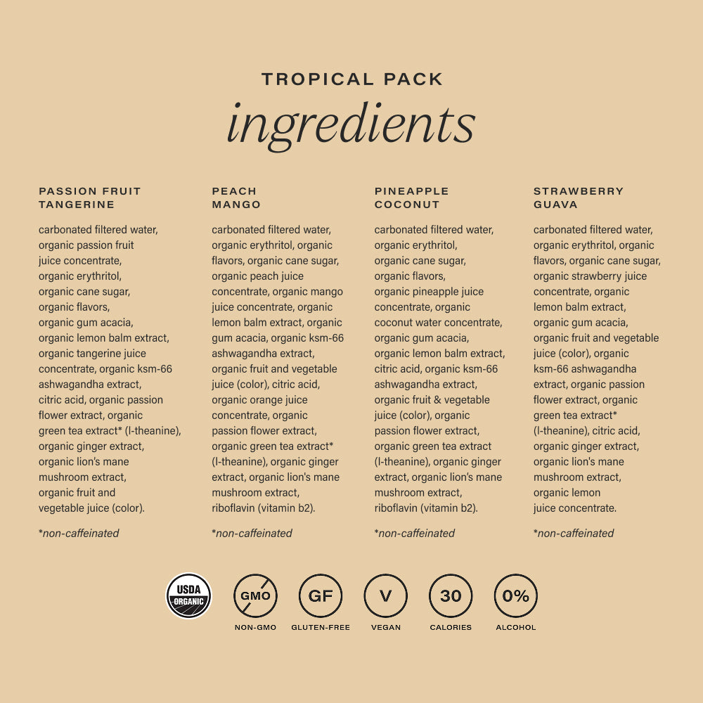 hiyo | tropical pack, non-alcoholic functional seltzers