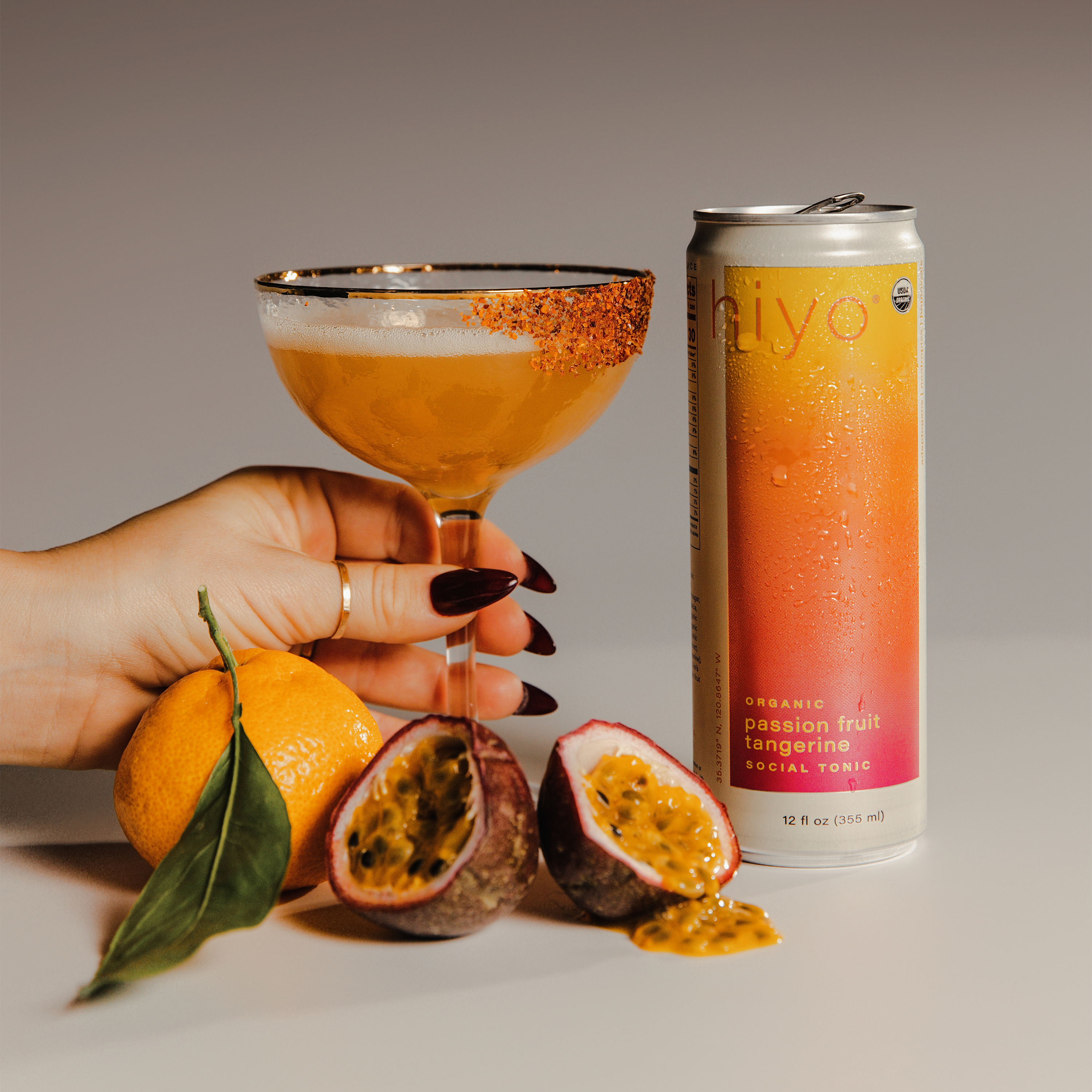 hiyo passion fruit tangerine mocktail with real fruit