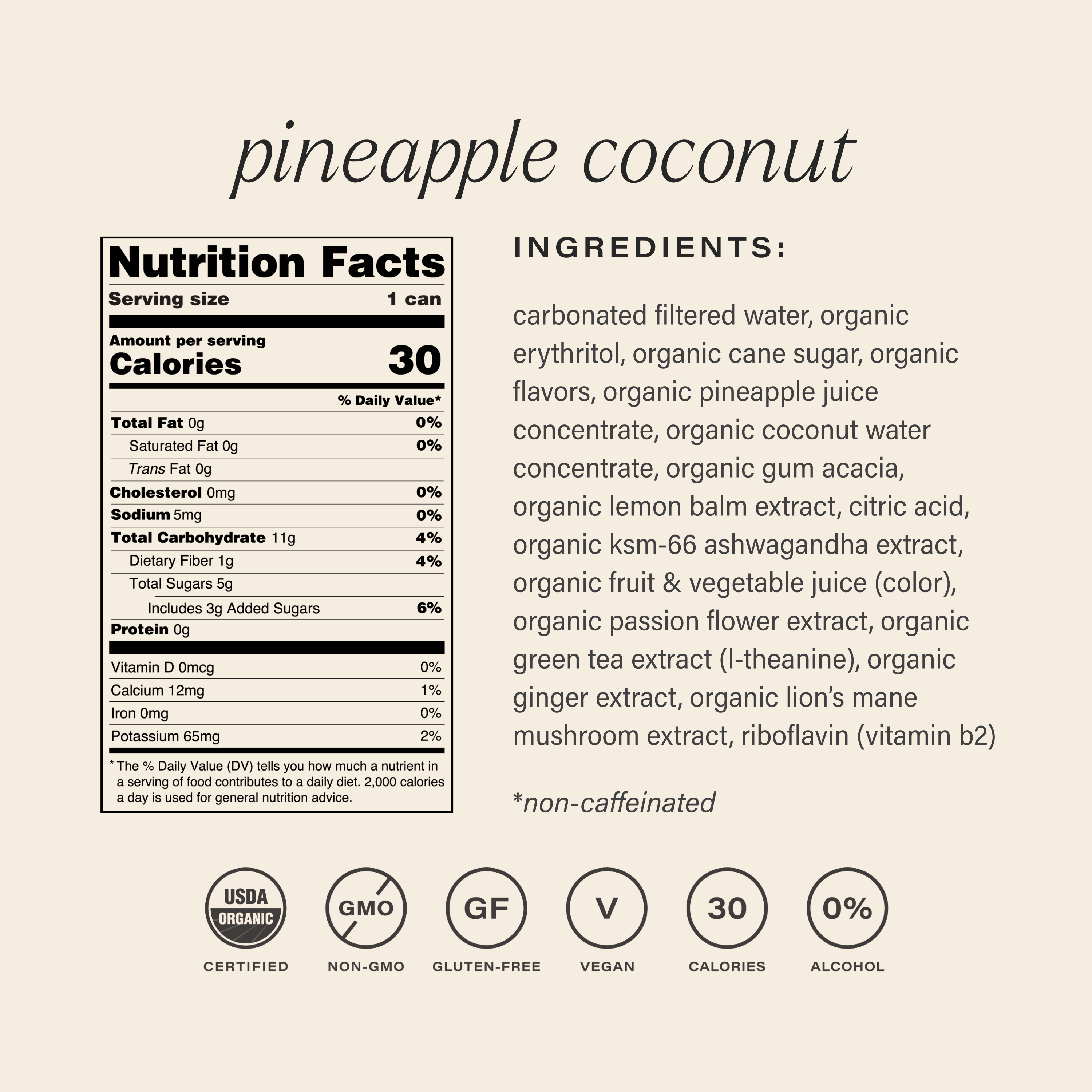 hiyo pineapple coconut nutrition facts panel + ingredients. 